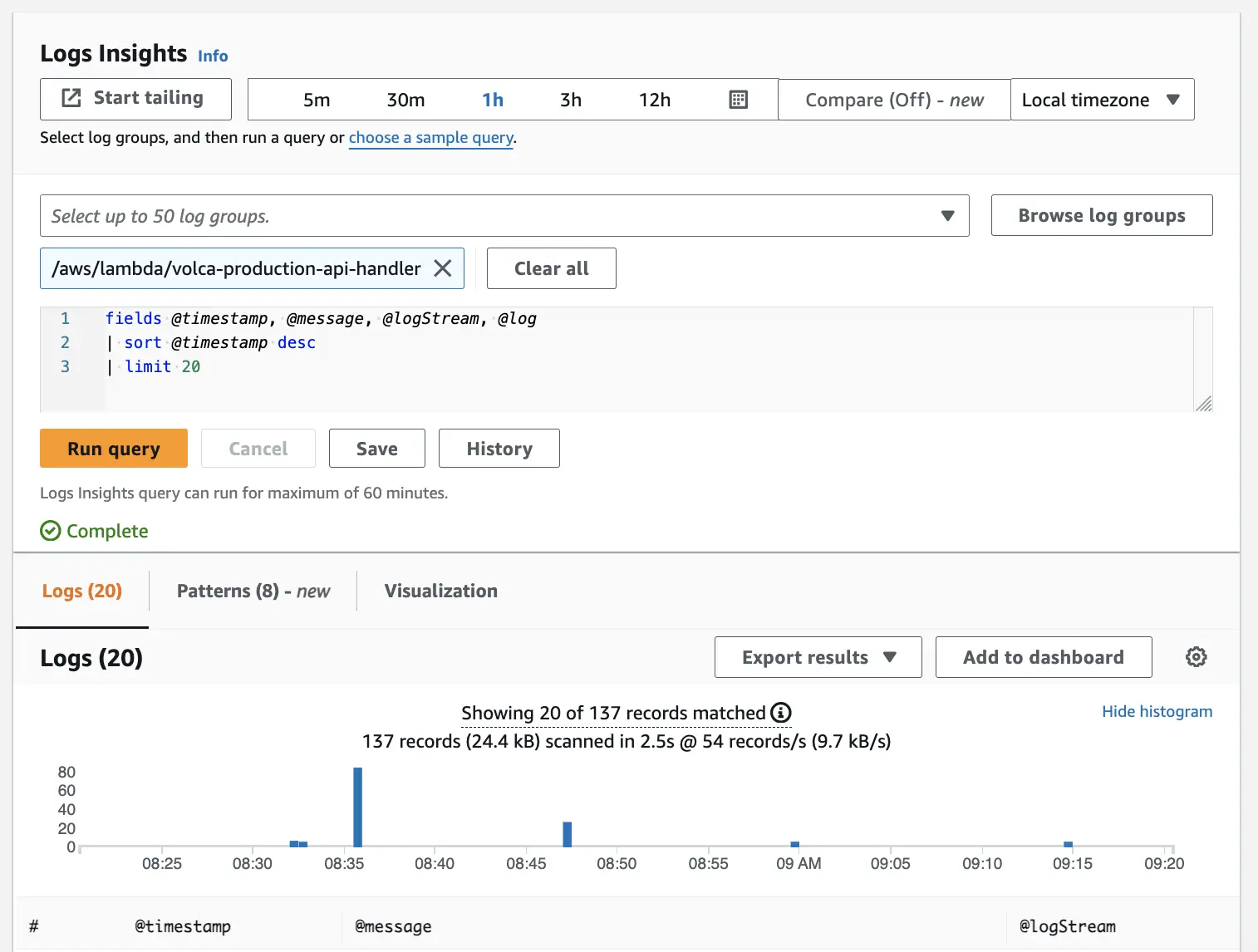 Querying logs example image